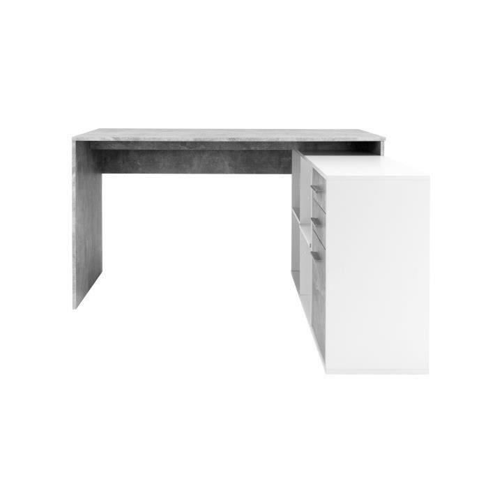 Bureau d'angle LONDON - Panneaux de particules - Décor béton structuré, blanc - 136 x 75 x 139 cm