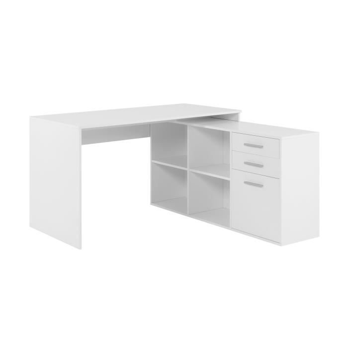 Bureau d'angle LONDON - Panneaux de particules - Décor blanc - 136 x 75 x 139 cm