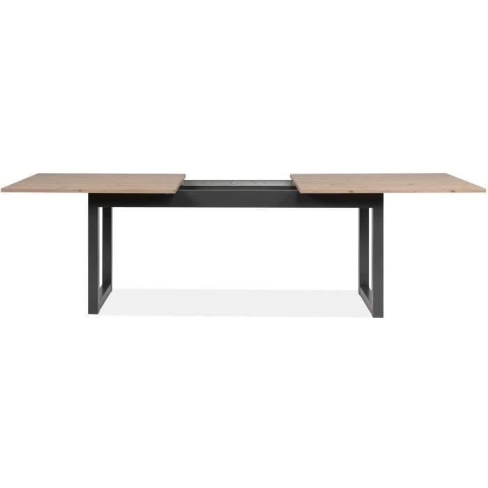 Table extensible Denver 80C - 200-240 x 75 x 90 cm - Chene artisan / anthracite - 1 exension de 40 cm inclue - 12 personnes