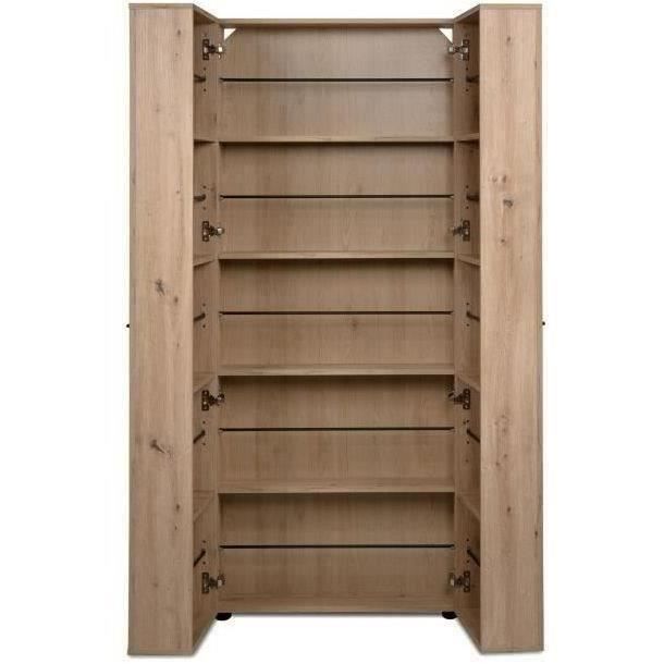 Meuble a chaussures Lugo - Décor chene artisan - 74 x 181,5 x 34 cm - Capacité 32 Paires