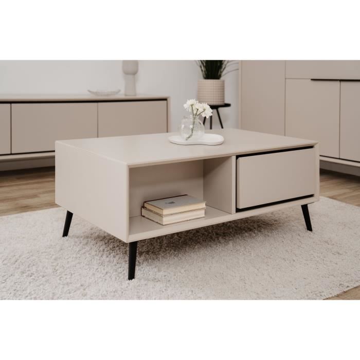 Table basse - ARONA - Rectangulaire - Capuccino / Noir - Sur pieds - 94 x 40 x 55 cm