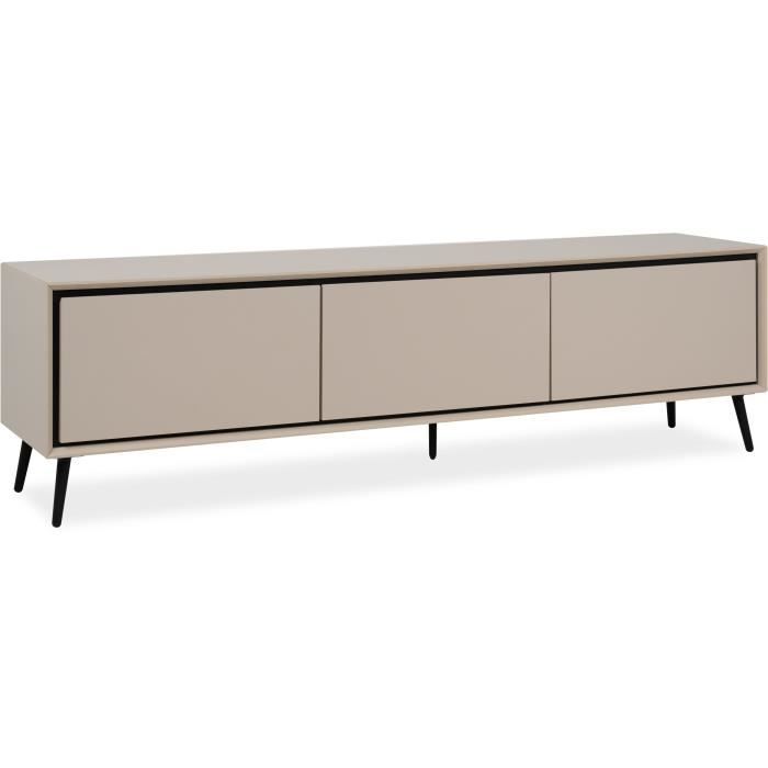 Meuble TV Arona - Beige / Noir - 3 abatants - 175 x 50 x 38 cm
