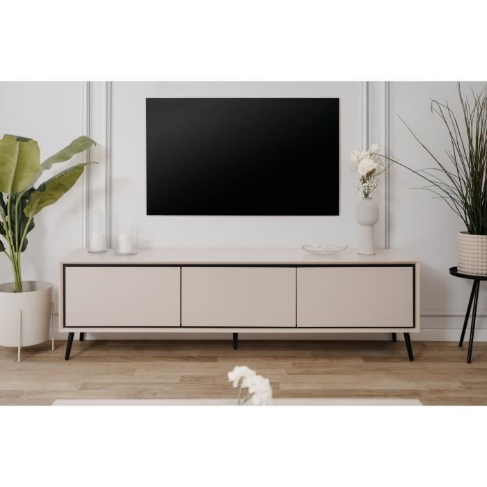 Meuble TV Arona - Beige / Noir - 3 abatants - 175 x 50 x 38 cm