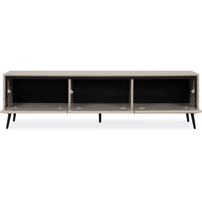Meuble TV Arona - Beige / Noir - 3 abatants - 175 x 50 x 38 cm