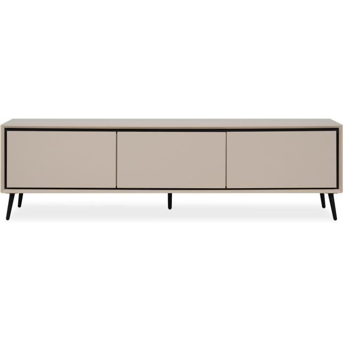 Meuble TV Arona - Beige / Noir - 3 abatants - 175 x 50 x 38 cm