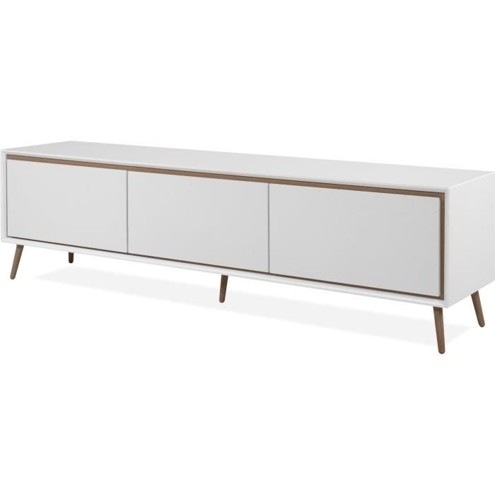 Meuble TV - ARONA - Blanc / Chene artisan - 3 abbatants - 175 x 50 x 38 cm