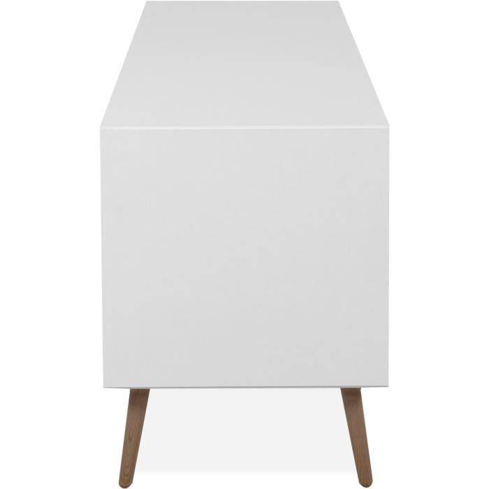 Meuble TV - ARONA - Blanc / Chene artisan - 3 abbatants - 175 x 50 x 38 cm