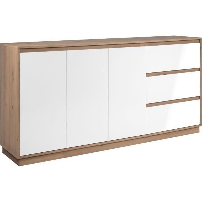 Buffet - PHoeNIX - DÈcor chene artisan / blanc HGL - 3 portes - 3 tiroirs - 178 x 88 x 40 cm