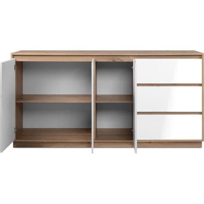 Buffet - PHoeNIX - DÈcor chene artisan / blanc HGL - 3 portes - 3 tiroirs - 178 x 88 x 40 cm