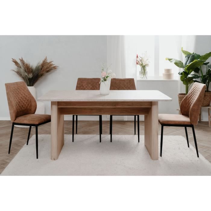 Table extensible - Sai 80A - DÈcor Chene Jackson / Imitation pierre blanche - Allonge de 40 cm inclue - 160-200 x 75 x 90 cm