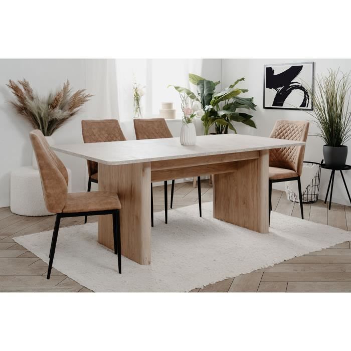 Table extensible - Sai 80A - DÈcor Chene Jackson / Imitation pierre blanche - Allonge de 40 cm inclue - 160-200 x 75 x 90 cm