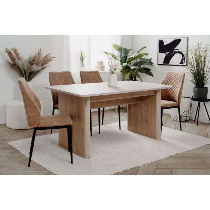 Table extensible - Sai 80A - DÈcor Chene Jackson / Imitation pierre blanche - Allonge de 40 cm inclue - 160-200 x 75 x 90 cm