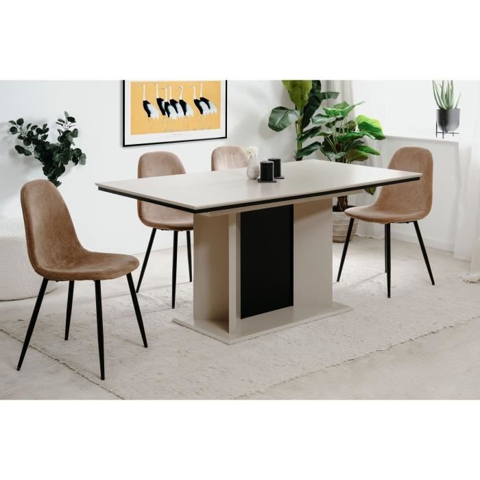 Table extensible - ARONA - Rectangulaire - 10 personnes - 160/200 x 76 x 90 cm - Sable / Noir