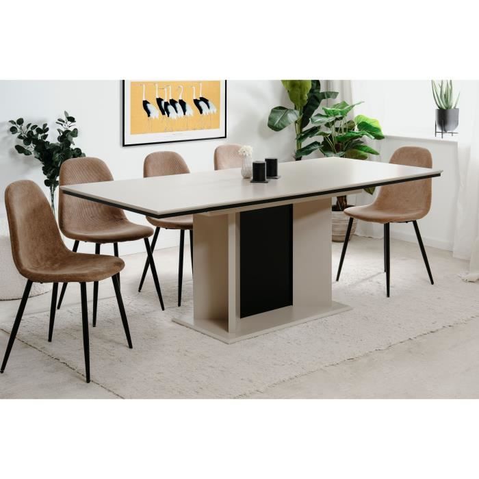 Table extensible - ARONA - Rectangulaire - 10 personnes - 160/200 x 76 x 90 cm - Sable / Noir