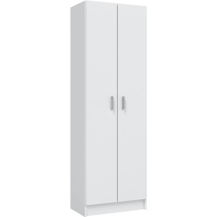 Armoire rangement chaussure - meuble d'entrée - 2 portes avec étageres- L 59 x P37 x H 180 cm - Basic
