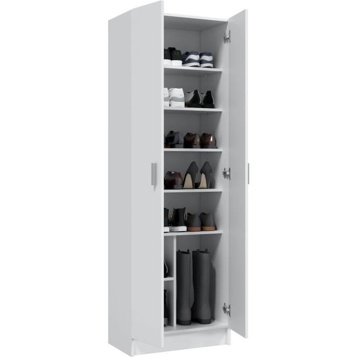 Armoire rangement chaussure - meuble d'entrée - 2 portes avec étageres- L 59 x P37 x H 180 cm - Basic