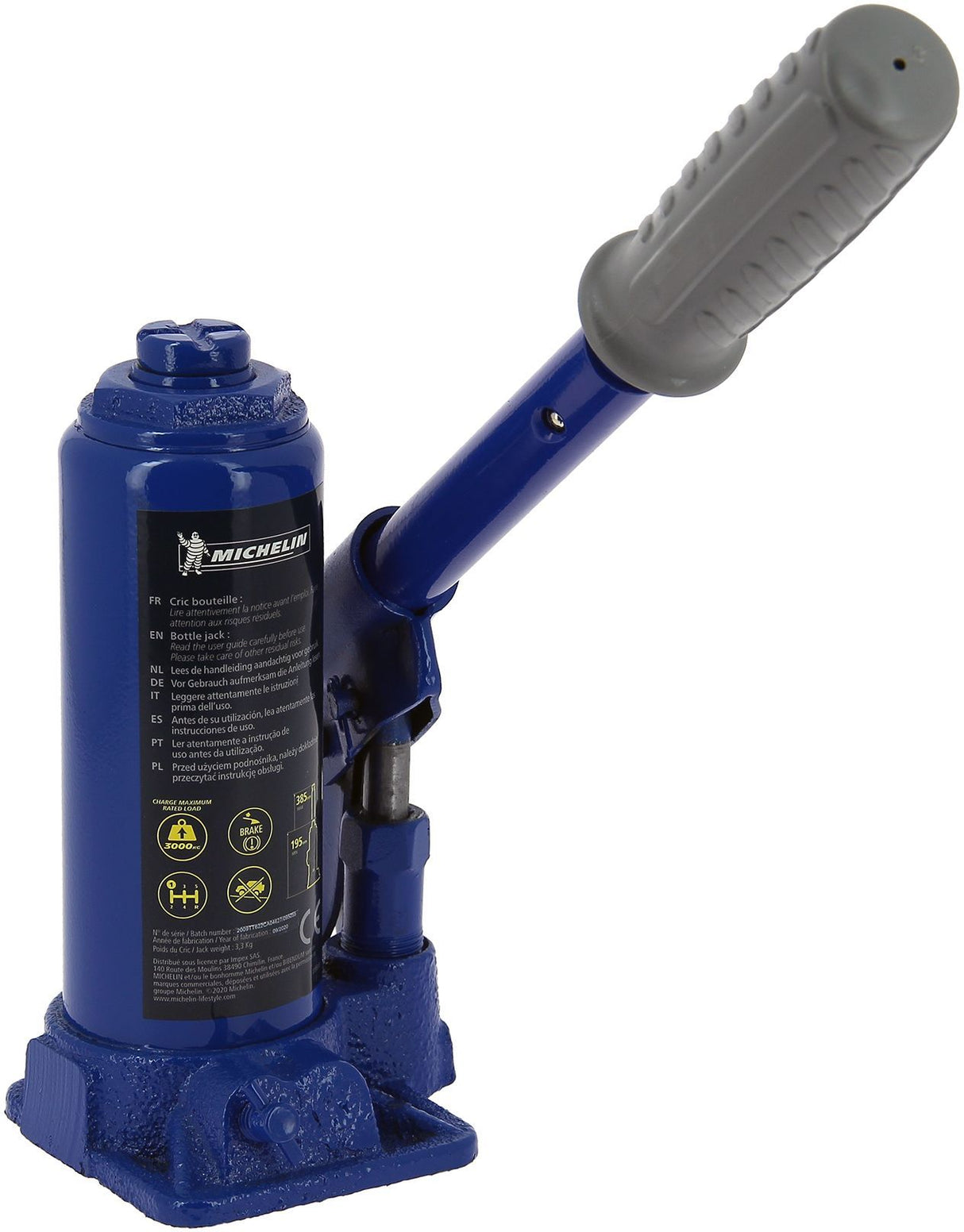 Cric hydraulique bouteille 3 tonnes hauteur levage 195mm a 385mm - MICHELIN - Pour le levage de voiture, SUV, utilitaires, 4x4.