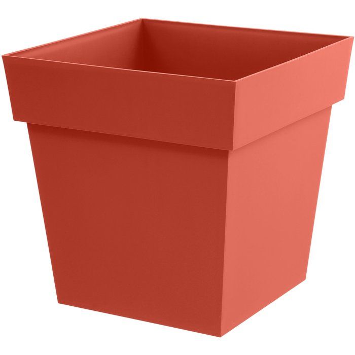 Pot de fleur Carré - EDA - Toscane - 40 cm - 38 L - Zone de rétention d'eau - 39 x 39 x H.39 cm - Orange Terre Battue