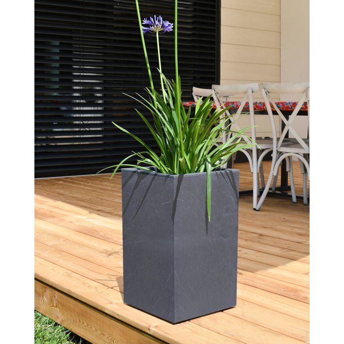 Pot de fleur Carré Haut 30 cm - EDA - Volcania Up - 36 L - Intérieur/Extérieur - 29,5 x 29,5 x H49,5 cm - Gris Anthracite