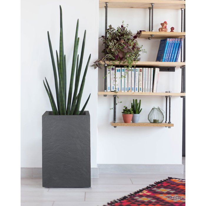 Pot de fleur Carré Haut 30 cm - EDA - Volcania Up - 36 L - Intérieur/Extérieur - 29,5 x 29,5 x H49,5 cm - Gris Anthracite