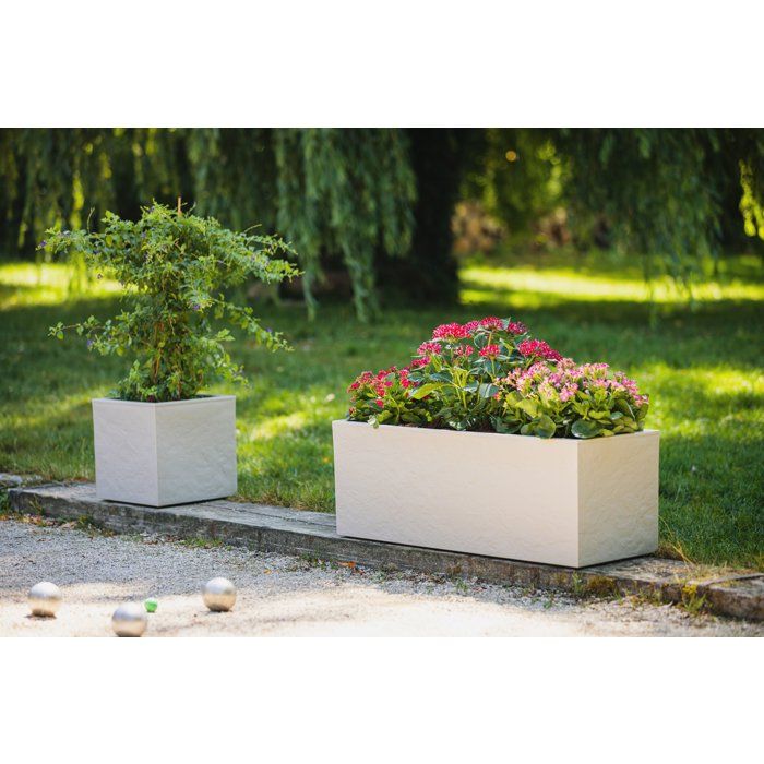 Balconniere - EDA - Volcania Up - 25 L - Intérieur/Extérieur - Décor Pierre - 59 x 19,5 x H. 22,8 cm - Beige Calcaire