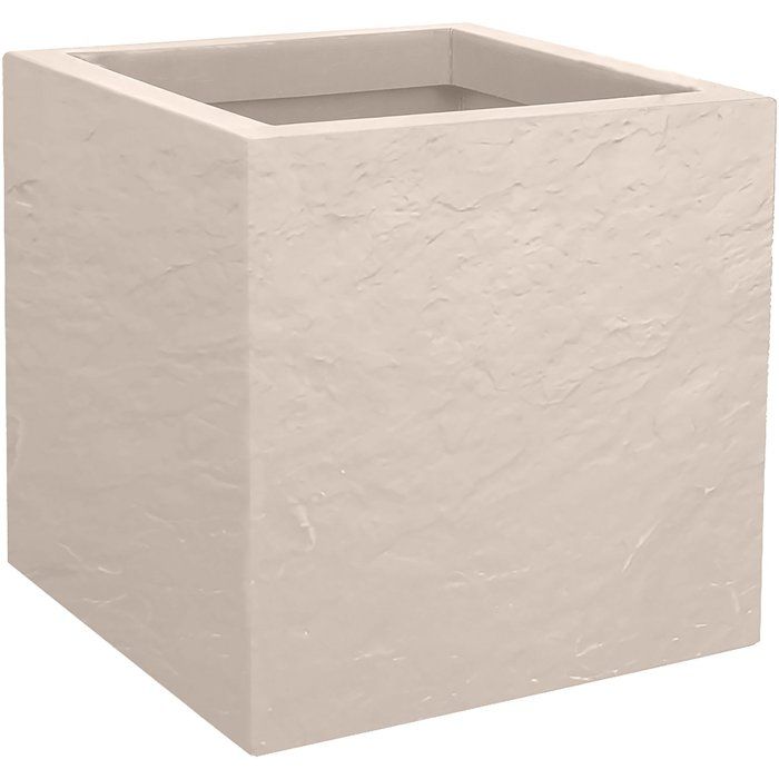 Pot de fleurs Carré 30 cm - EDA - Volcania Up - 21 L - Intérieur/Extérieur -Décor Pierre - 29,5 x 29,5 x H. 29,5 cm - Beige Calcaire