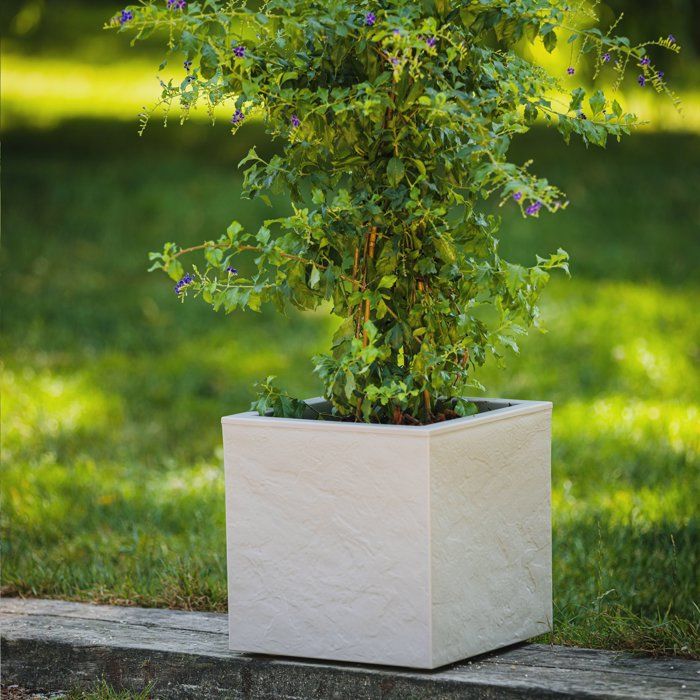 Pot de fleurs Carré 30 cm - EDA - Volcania Up - 21 L - Intérieur/Extérieur - Décor Pierre - 29,5 x 29,5 x H29,5 cm - Beige Calcaire