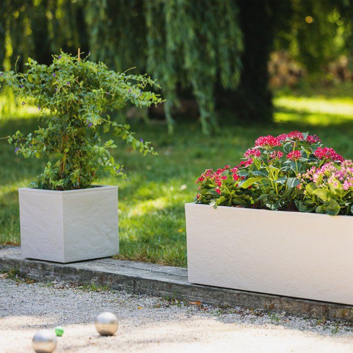 Pot de fleurs Carré 30 cm - EDA - Volcania Up - 21 L - Intérieur/Extérieur - Décor Pierre - 29,5 x 29,5 x H29,5 cm - Beige Calcaire