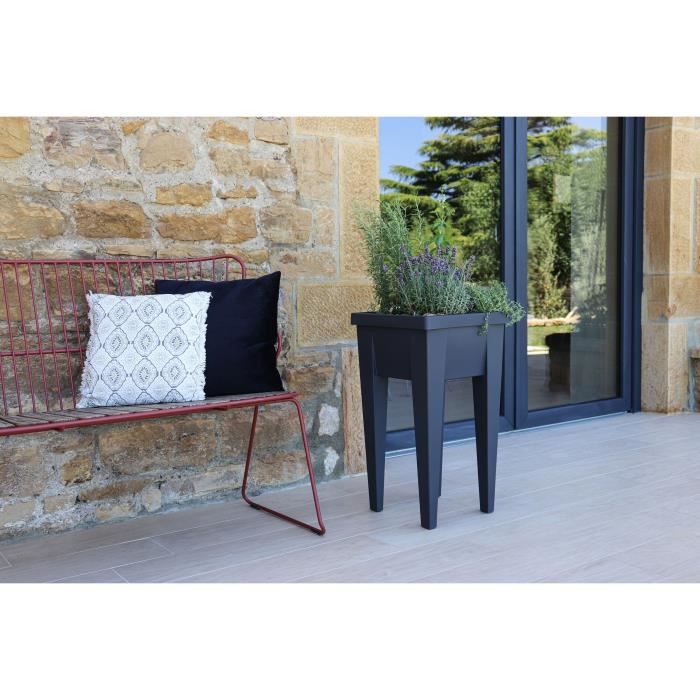Espace potager sur pieds - EDA - Veg&Table Aromatique - 23 L - Pour Balcon - 38,5 x 38,5 x H. 68 cm - Gris Anthracite