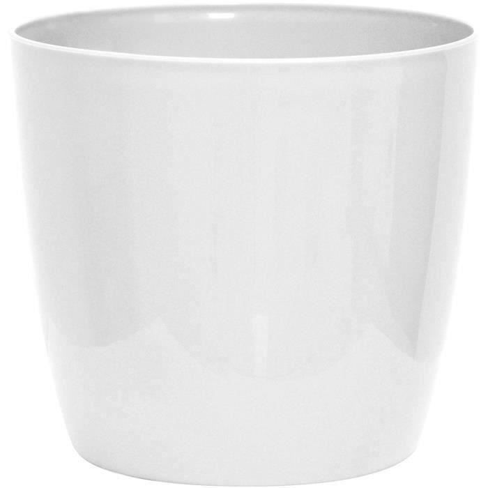 Cache-pot brillant - GARDEN ID - Shiny Blanc avec roulettes - 35 x 32 cm - Aspect céramique - Étanche - Déplacement aisé