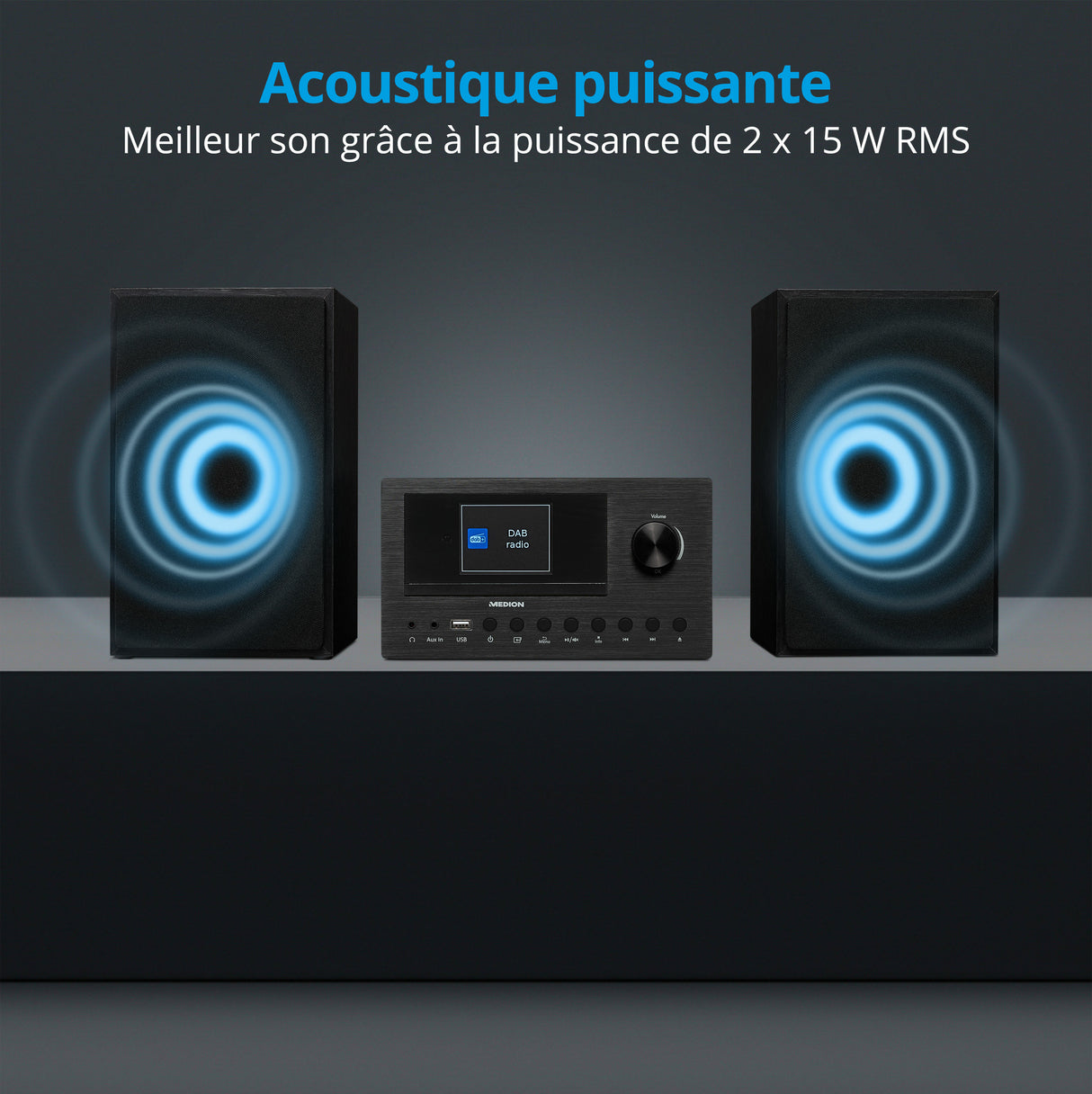 Mini Chaîne HiFi - MEDION - Radio Internet DAB/FM - Lecteur CD - 2x150W - Noir