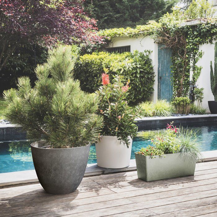 Pot de fleurs Conique Ø 60 cm - EDA - Element - 100 L - Systeme de drainage - Intérieur / Extérieur - Ø 57,5 x H 48,2 cm - Calcaire
