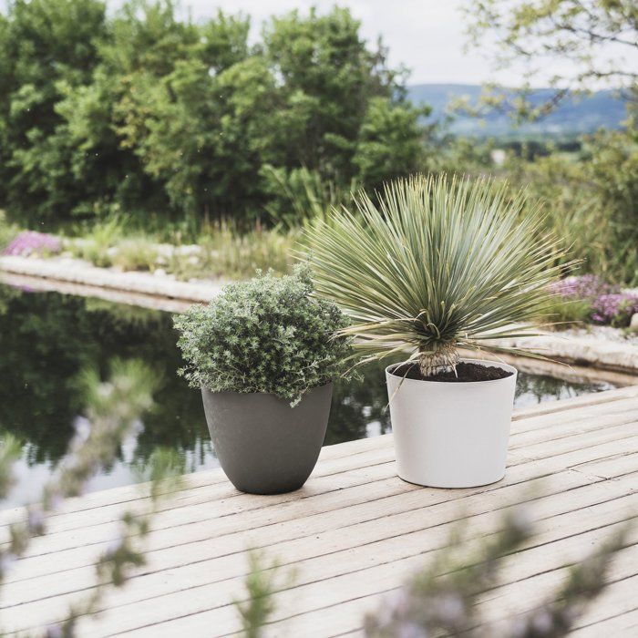Pot de fleurs Conique Ø 60 cm - EDA - Element - 100 L - Systeme de drainage - Intérieur / Extérieur - Ø 57,5 x H 48,2 cm - Calcaire