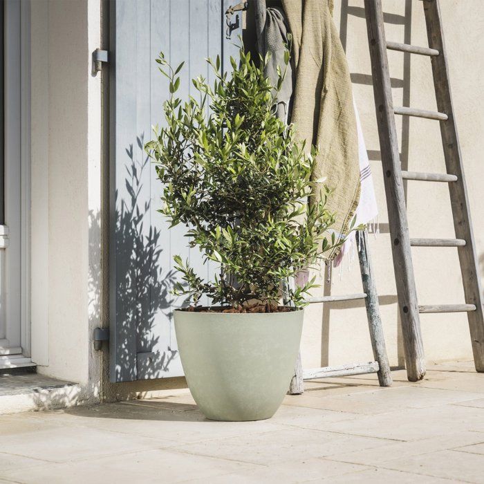 Pot de fleurs Rond Ø 50 cm - EDA - Element - 47,8 L - Système de drainage - Intérieur / Extérieur - Ø 48,8 x H 38,4 cm - Kaki