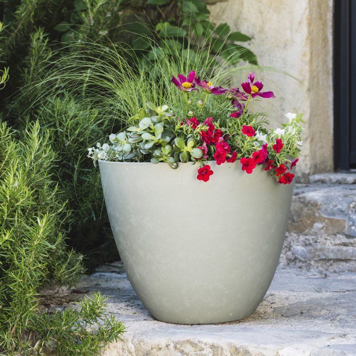 Pot de fleurs Rond Ø 50 cm - EDA - Element - 47,8 L - Système de drainage - Intérieur / Extérieur - Ø 48,8 x H 38,4 cm - Kaki