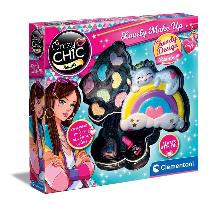 Clementoni - Coffret Maquillage Arc-en-ciel - 2 palettes fards a paupieres, rouge a levres et vernis a ongles - Dés 6 ans