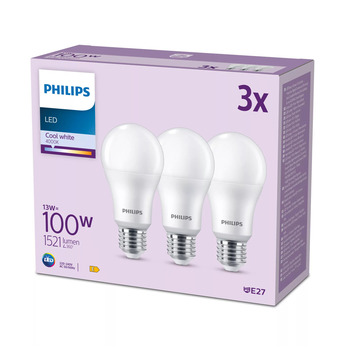 Ampoule LED - PHILIPS - 100 W - A67 E27 - Blanc froid - Non dimmable x 3