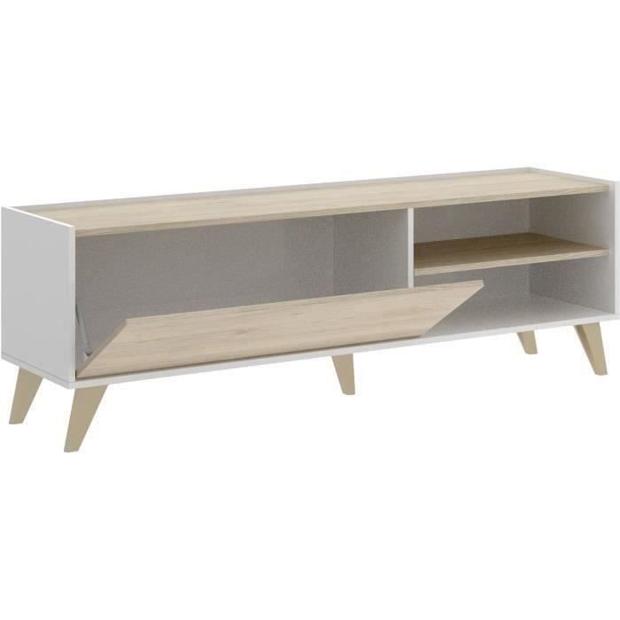 Ensemble meuble TV table basse buffet NESS - Mélaminé - Style scandinave - Chene et blanc