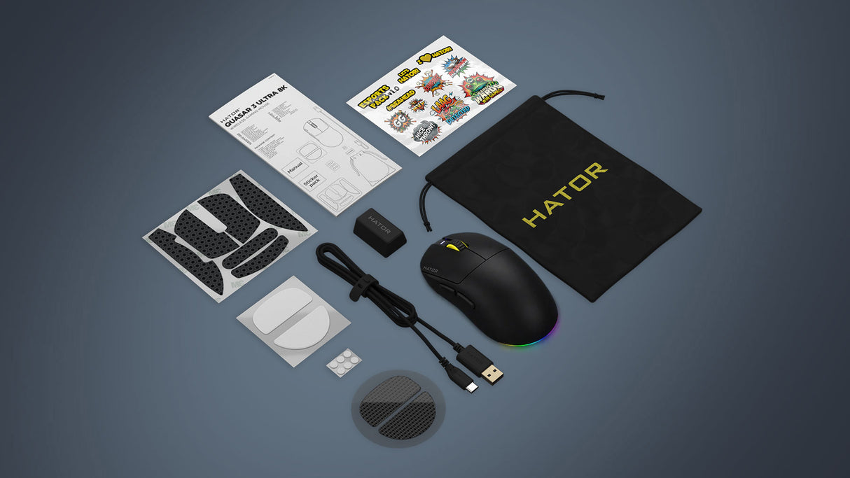 Souris sans fil Gamer Hator Quasar 3 Ultra 8K RGB (Noir)