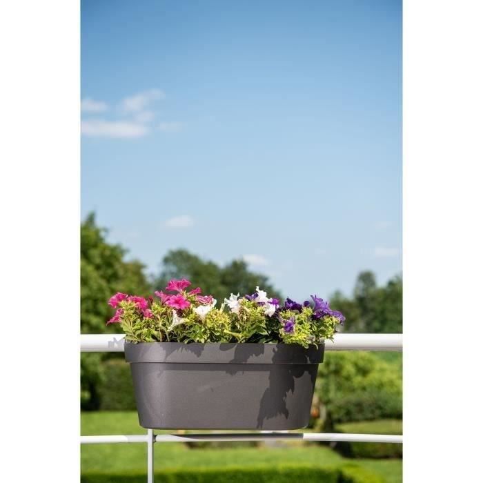 Jardiniere+crochet - GARDEN ID Star - Noir-Anth 50 x 21 cm - Fixation facile - Réserve d'eau - recyclé et 100% recyclable