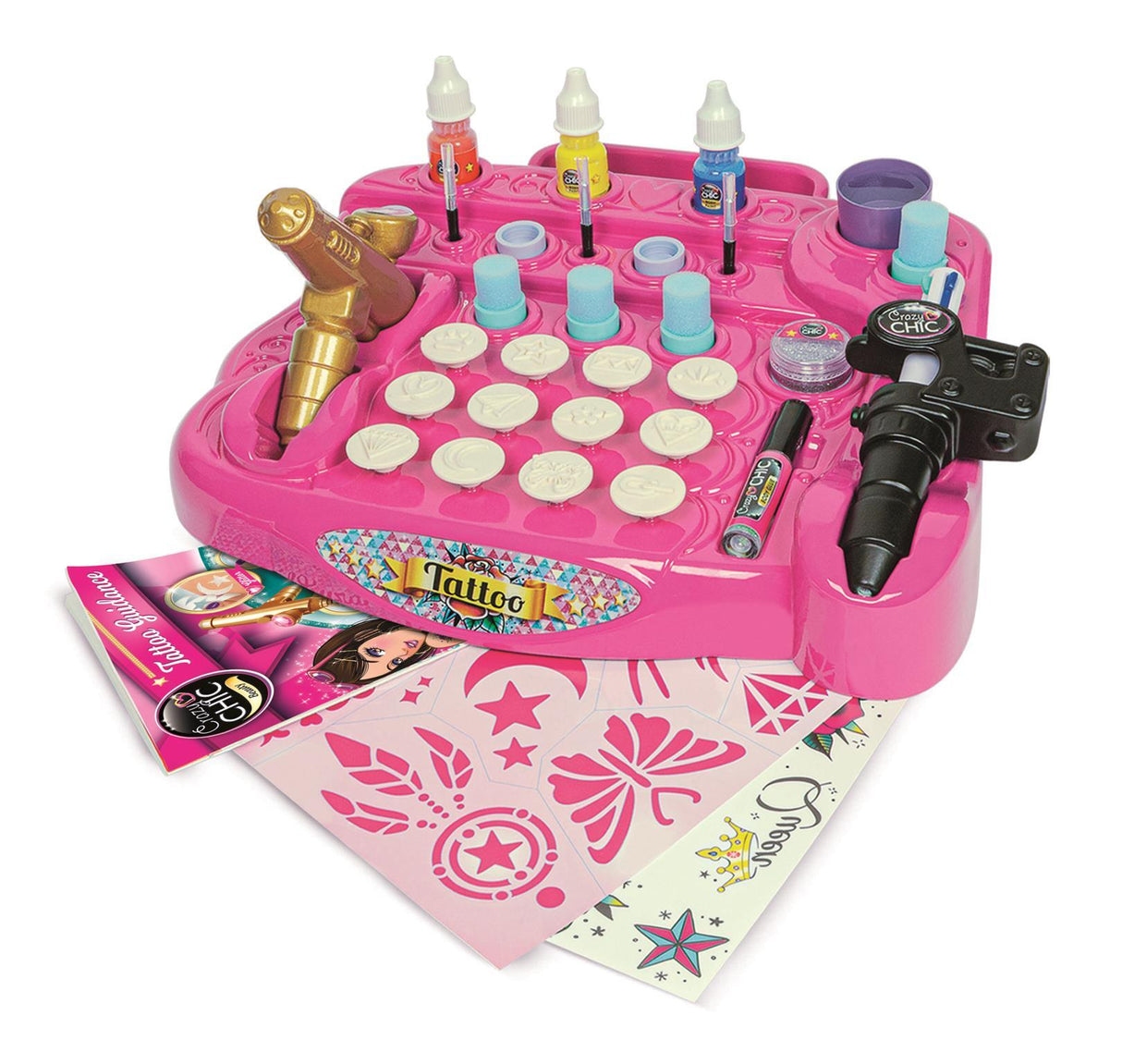 CLEMENTONI - Studio de tatouage temporaires pour enfant - Kit complet - Pochoirs, peintures corps et transfert - Des 7 ans