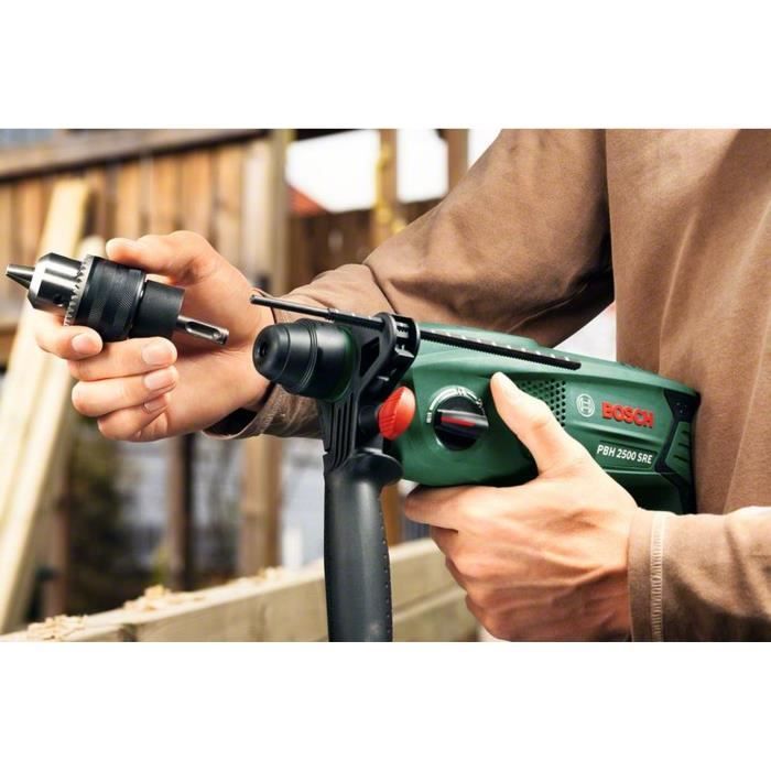 Perforateur Bosch - PBH 2500 SRE (600W, 1,9 J, 0 5.100 cps/min, Livré avec Accessoires et Coffret Plastique)