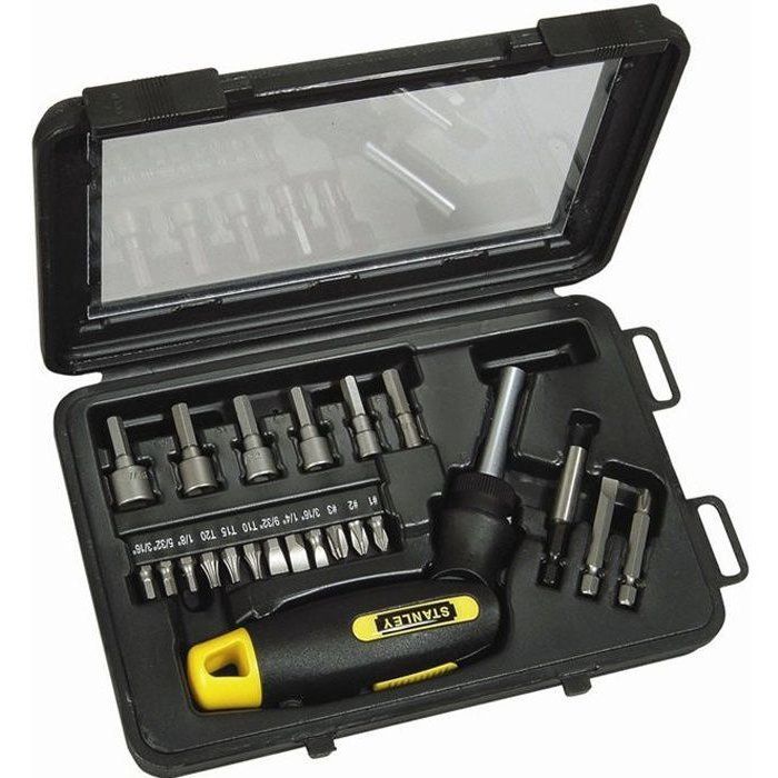 Tournevis porte-embouts a cliquet STANLEY - 0-63-022 - Coffret de 25 pieces