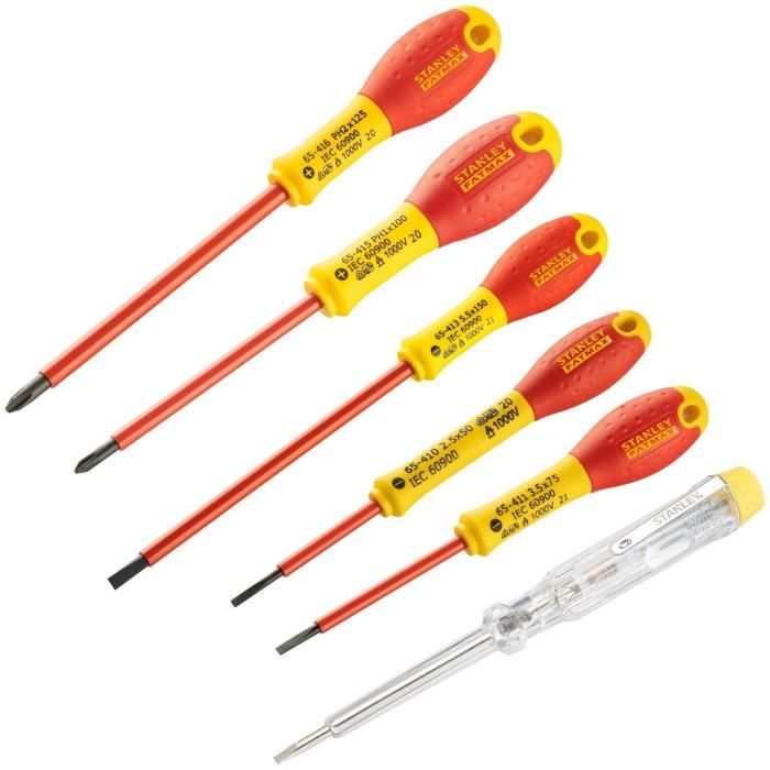 Jeu de 6 Tournevis - STANLEY FATMAX - 0-65-441 - Isolés 1000V - Electricien + Philipps + Testeur