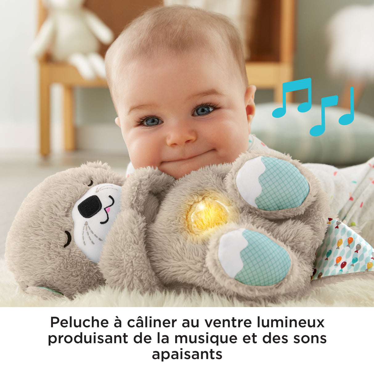 Fisher-Price - Ma Loutre Câlins Bonne Nuit - Peluche Veilleuse Bébé Musicale et Lumineuse - Jouet d'Eveil - Des la naissance FXC66