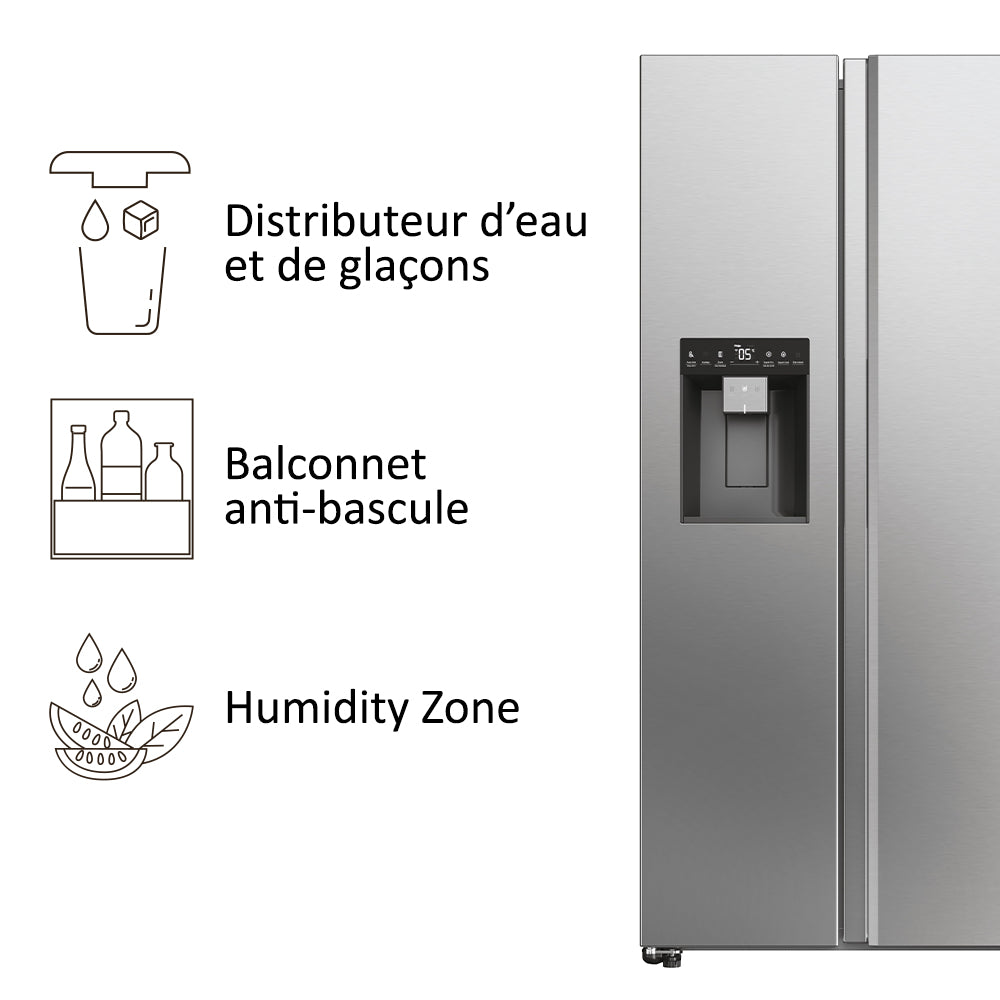 Réfrigérateur Américain - HAIER - HSW59F18EIMM - Classe E - 601 L - 36 dB - Platinium