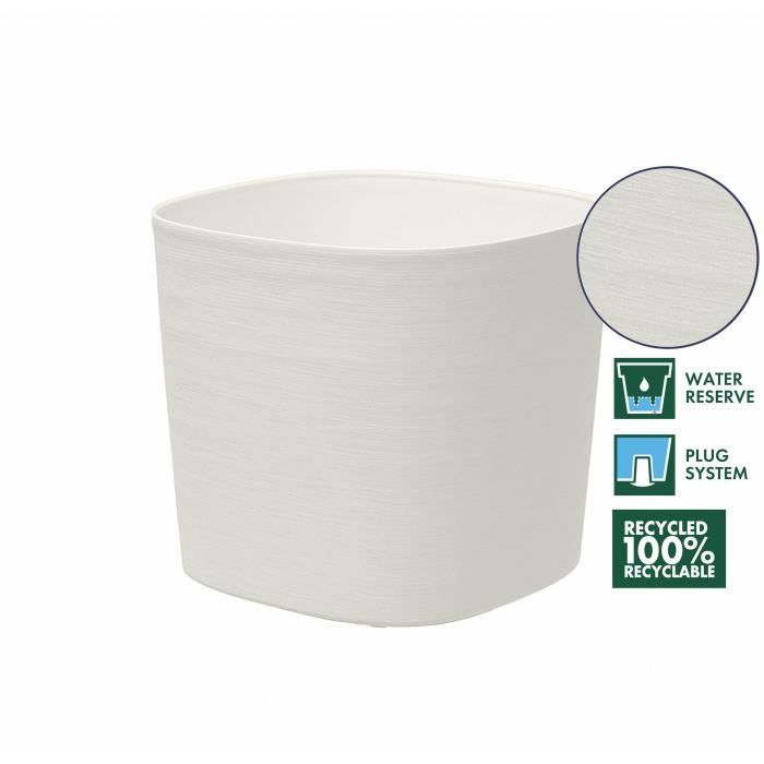 Pot avec réserve d'eau - GARDEN ID Respect - Blanc 20 x 20 cm - avec 100% déchets ménagers et 100% recyclable - Surface structurée