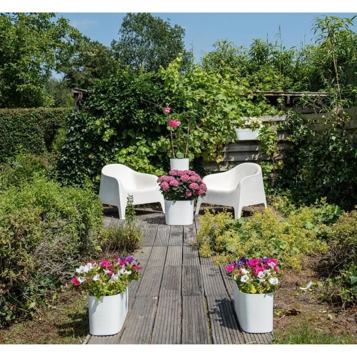 Jardiniere avec réserve d'eau - GARDEN ID Respect - Blanc 50 x 17 cm - 100% déchets ménagers - 100% recyclable - Surface structurée.