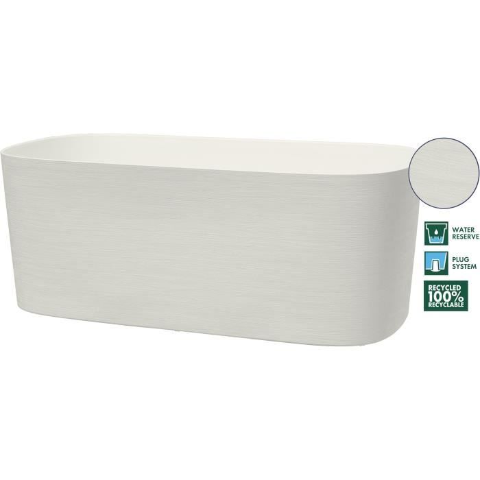 Jardiniere avec réserve d'eau - GARDEN ID Respect - Blanc 50 x 17 cm - 100% déchets ménagers - 100% recyclable - Surface structurée.