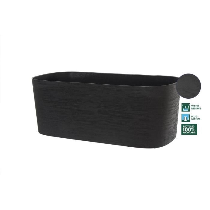 Jardiniere + réserve eau - GARDEN ID Respect - Noir-Anth 50 x 17 cm - 100% déchets ménagers - 100% recyclable - Surface structurée